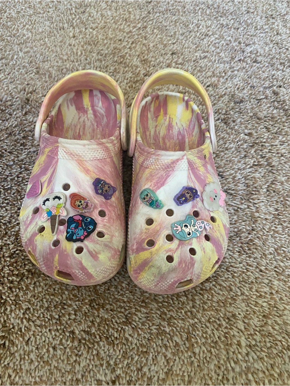 CROCS Kids Slip-On Clog in Pink and Yellow Tie-Dye